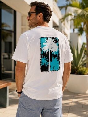 Converse Palm Tree Graphic T-Shirt Mens XXL White Beach Graphic Tee NWT